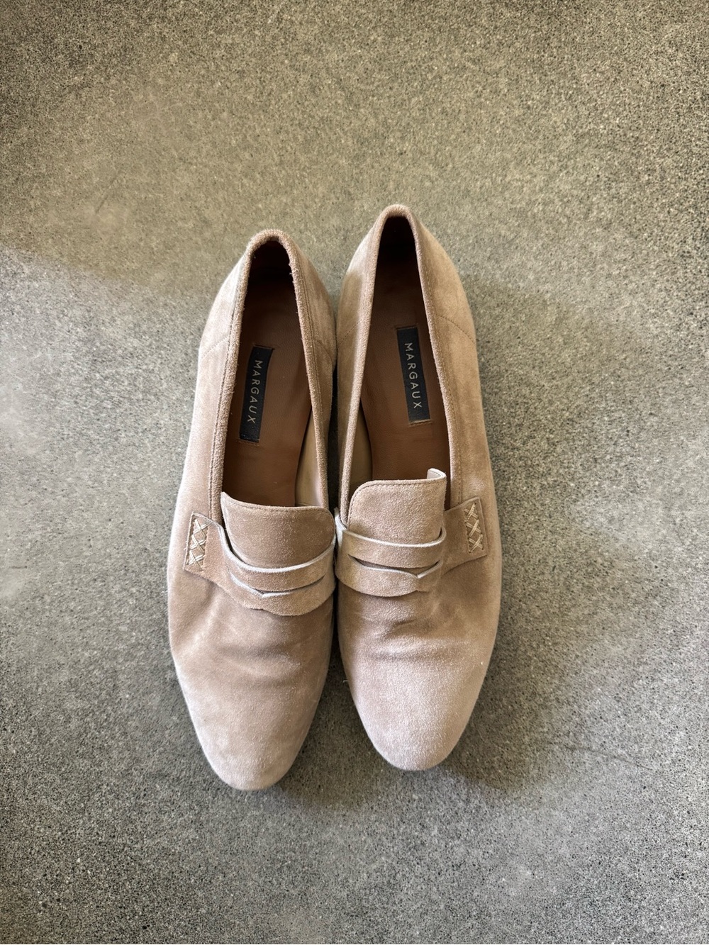 Margaux Taupe Suede Penny Loafers